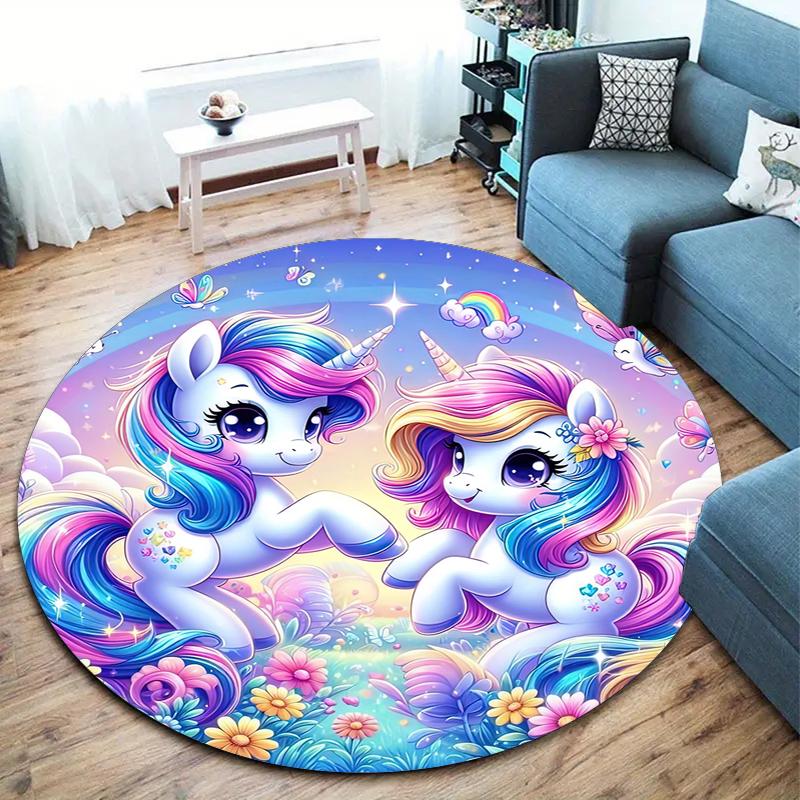 1Pc Cute Unicorn Circular Print Rug - Home Decoration Carpet For Living Room Bedroom Flooring Computer Chair Area Rug