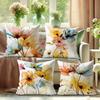 Spring Watercolor Yellow Blue Pink Flowers Pillowcase Bedroom Sofa Decorative Cushion Cover With Zipper Soft Cushion Cover