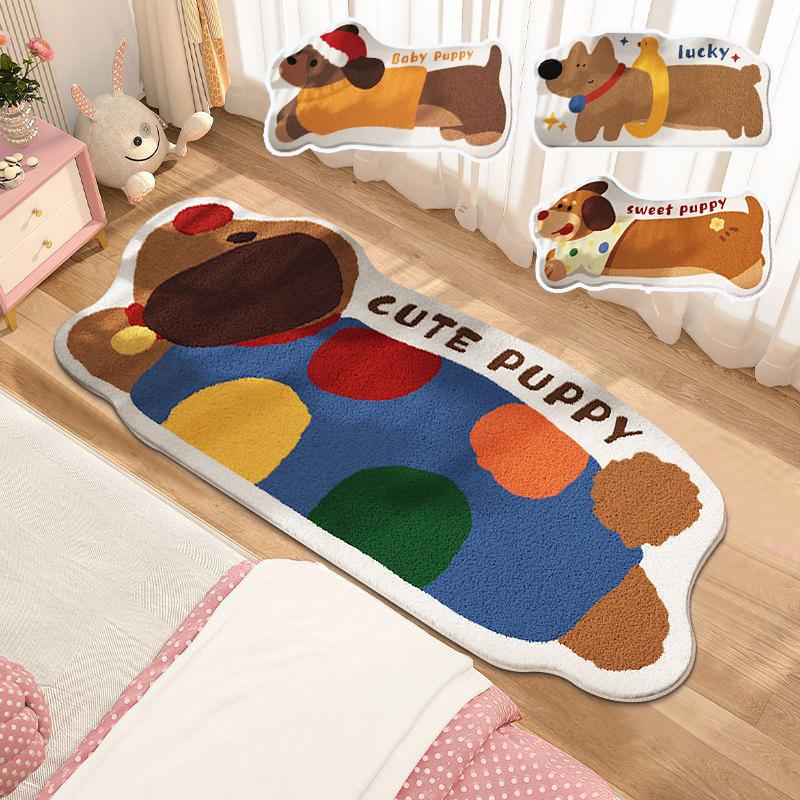 

Cute Rug Cartoon Puppy Bedside Lounge Area Rug Non-Slip Floor Mats Soft Living Room Bedroom Entrance Doormat Decor S 40x60cmS