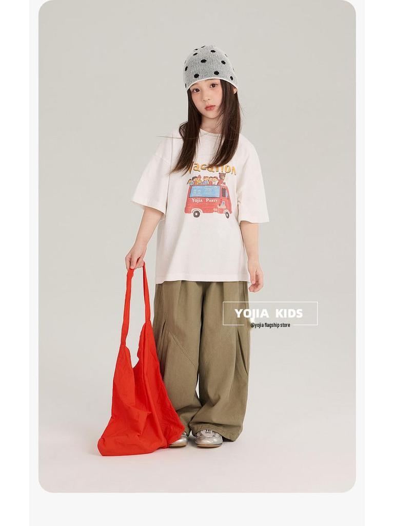 YOJIA Girls' Pure Cotton Short-Sleeve T-Shirt, New Korean Style, Lightweight Spring/Summer 2026 Top
