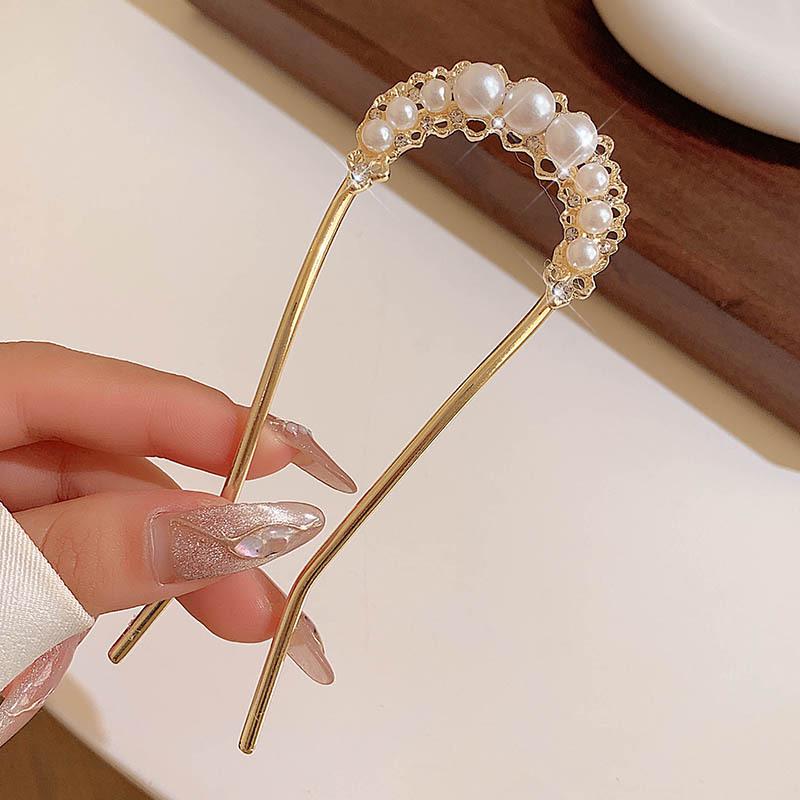 U-Shaped Fixed Hairpin with High-End Alloy Comb for Women's Updos - Ancient Style Four-Tooth Insert
