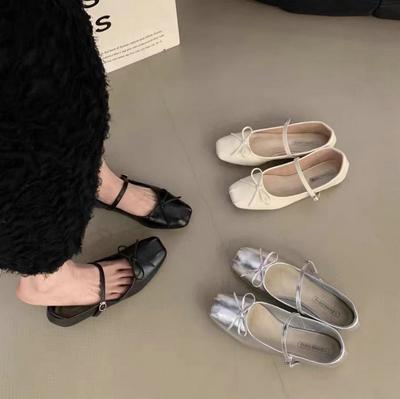 Fashion Flat Shoes for Women Spring Autumn 2024 Mary Jane Shoes New Square Toe Black Bow Loafers Women  Ladies Shoes Large Size 43 44