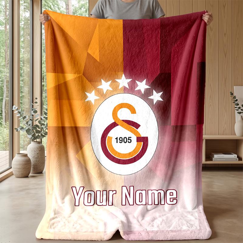 Custom Text Flannel Throw Blanket, Lightweight Cozy Bed Sofa BlanketGalatasaray FC