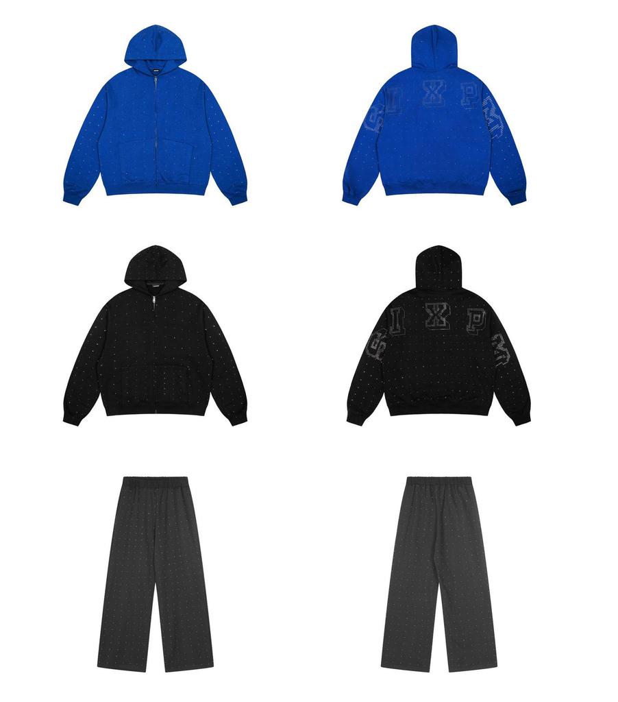 6PM Vyšívaná mikina s kapucí a tepláky Hip Hop Pánská sportovní souprava