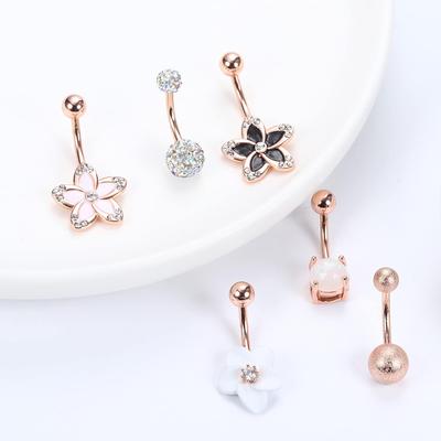 Bobisty kroužky do pupíku z chirurgické nerezové oceli pro ženy Dívky Piercing do těla se zlacenou mosaznou květinou