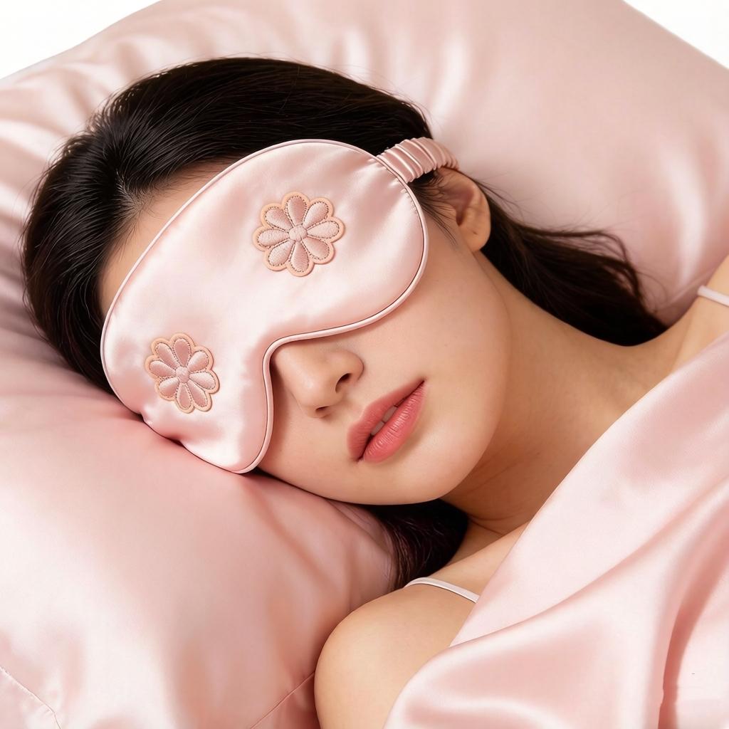 Flower Embroidered Eye Mask for Sleep Travel Comfort Women's Cosmetic Eye Mask with Flower Design