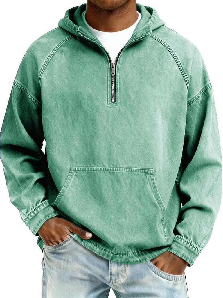 Men's Distressed Retro Long Sleeve Hooded Zip-Up Hoodie
