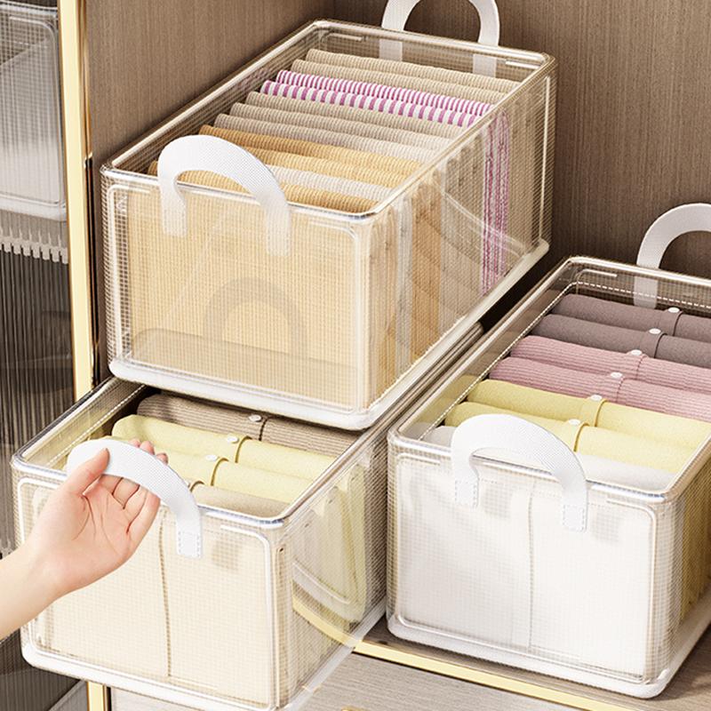 Cesto transparente de pvc para armazenamento de roupas, caixa de armazenamento de roupas íntimas, estrutura de aço inoxidável, organizador de guarda-roupas, caixa de pano à prova d'água