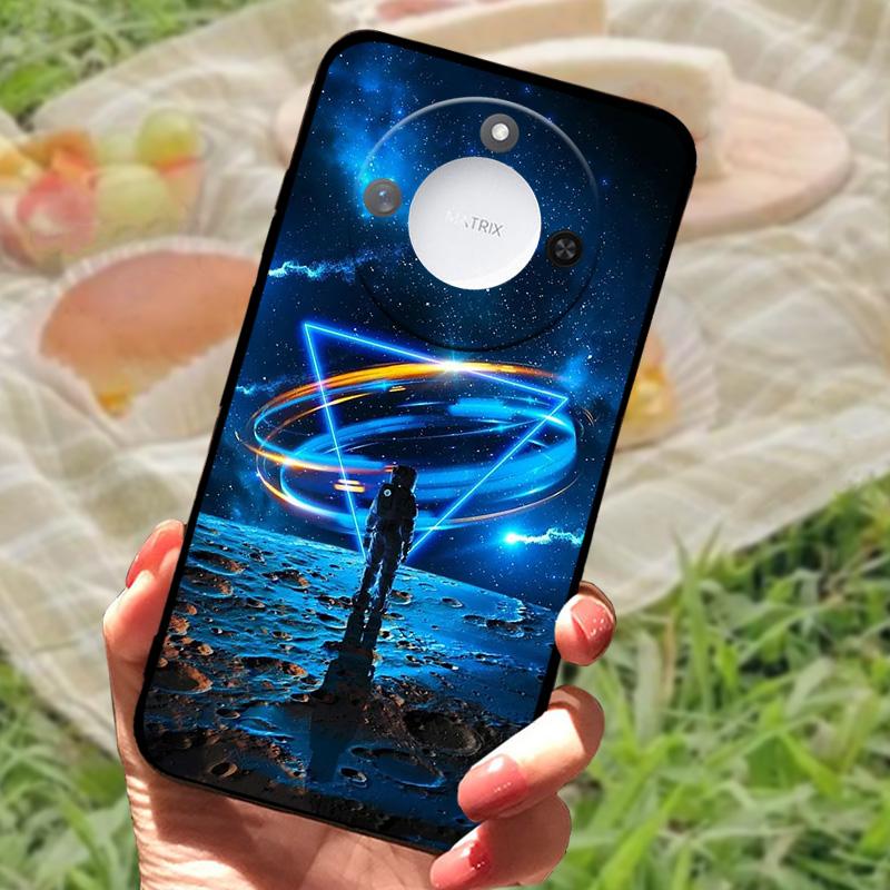 For Huawei Honor X60 Case Flowers Painted Cover Black Silicone Soft TPU Phone Case For Honor X60 Protective Shell Bumper