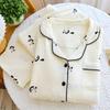 Women's 100% Cotton Gauze Pajama Set - Spring/Autumn Lapel Cardigan with Long Sleeve Top and Pants
