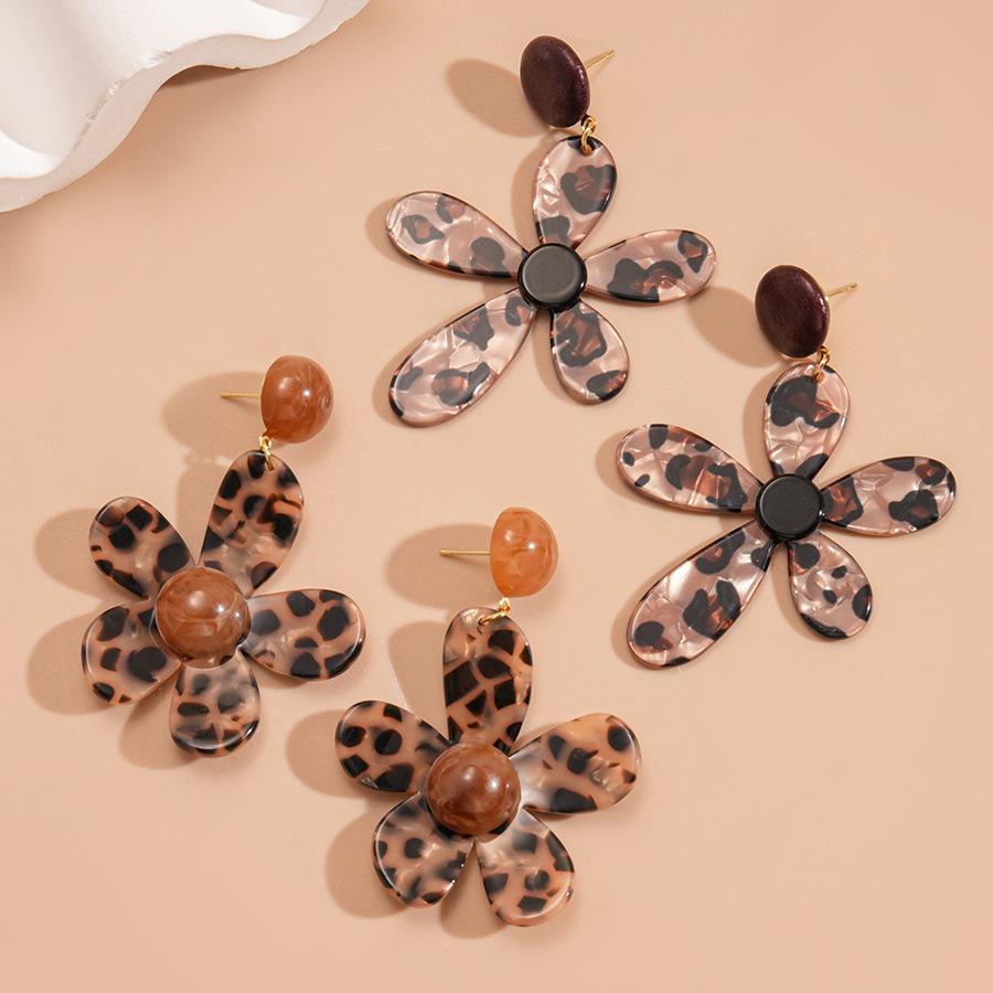 Cercei cu ac de argint cu imprimeu leopard pătat din rășină, floare geometrică, temperament retro Maillard, cercei de nișă high-end