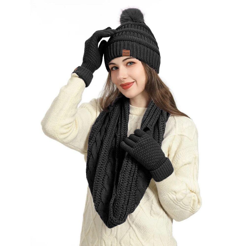 4Pcs/Set Ear Protection Knitted Hat Soft Touchscreen Gloves Winter Winter Warm Mitten  for Men Women