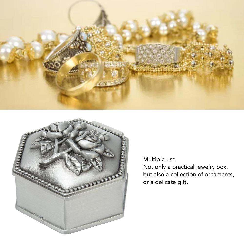 Zinc Alloy Metal Jewelry Box Emboss Sexangle Jewelry Storage Box For Women