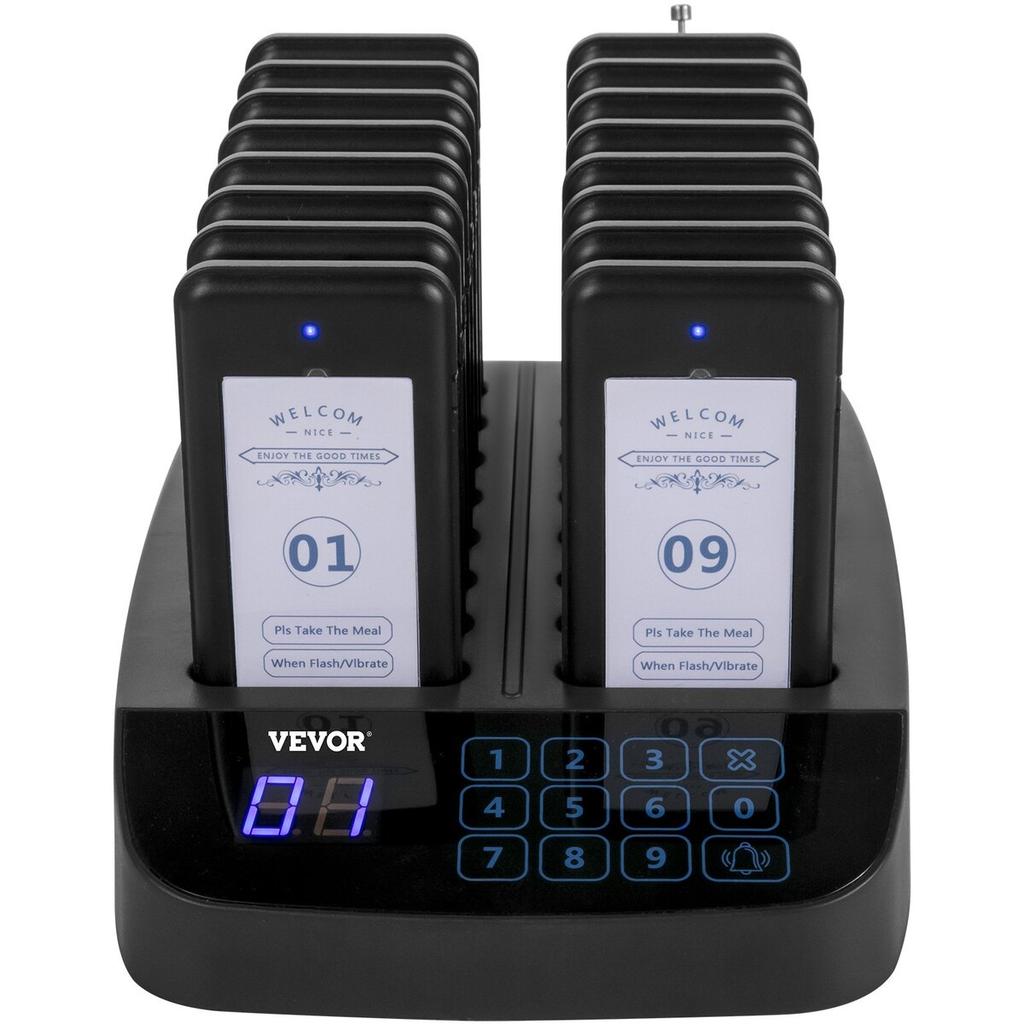 Restaurant-Pager 16 Untersetzer Paging-System Max. 98 Kinderbetreuungs-Pager Kabelloses Paging Warteschlangen-Rufsystem Touchscreen mit Vibration, Blinken und