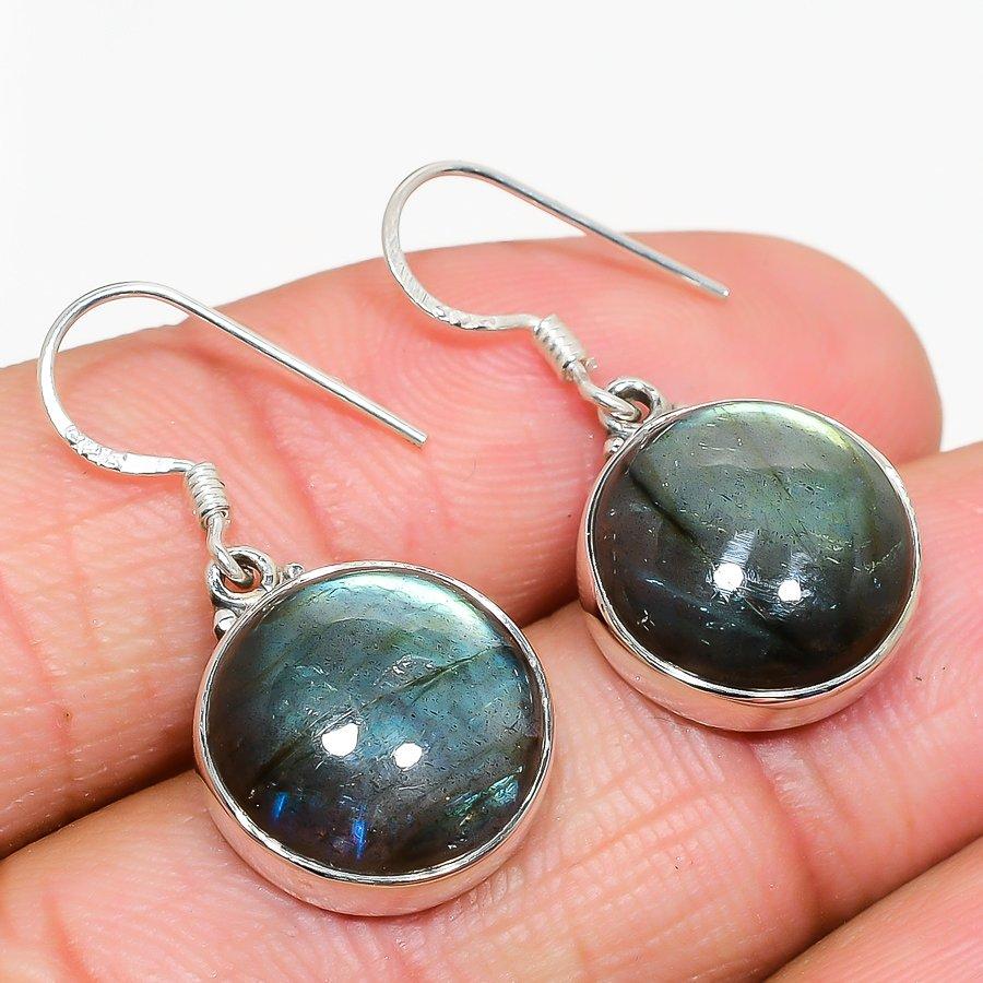 Natürlicher Labradorit Edelstein 925 Massiv Sterlingsilber Geschenk Ohrring 1.25" T0t02