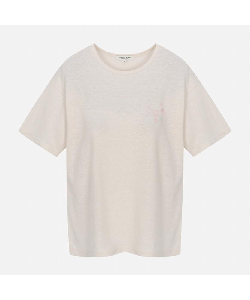 Thursday Island Mini Flower Linen T-Shirt_T254Mts251W Iv2(Ivory)/85(S)