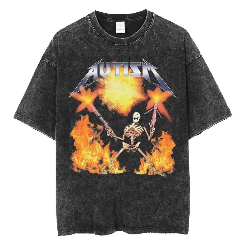 

Аутизм Скелет Мем Футболка Смешной Череп Юмор Футболки с коротким рукавом Мужская Женская Винтажная Выстиранная Оверсайз Хлопковая футболка M