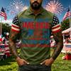 Men's Casual Short Sleeve Polo Shirt with Graphic Print and American Flag Pattern Sleeves Button Down Collar Athletic Fit