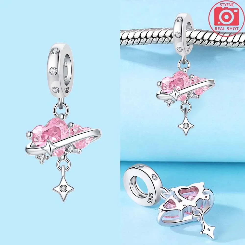 Fine Pink Zircon Heart Hugged Cat Dog Beads Copper Original Charm For Bracelets Necklace Accessories Jewelry Making