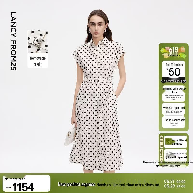 Langzi Polka Dot A-Line Shirt Dress XL