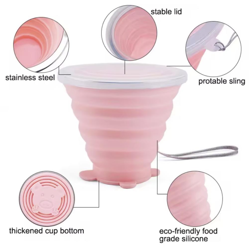 320ML Silicone Collapsible Travelling Cups Reusable & Portable Drinking Cup with Lids for Outdoor Hiking/Camping