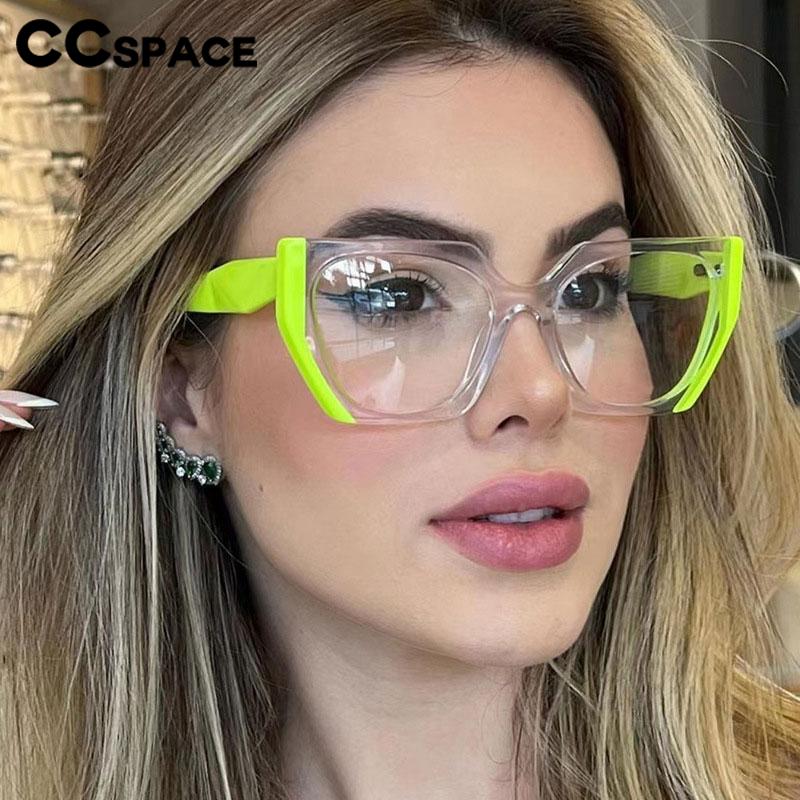 Women Optical Spectacle Frame Fashion Stitching Color Retro Cat Eye Big Size Eyeglass Frames Anti Blue Computer Glasses 56790