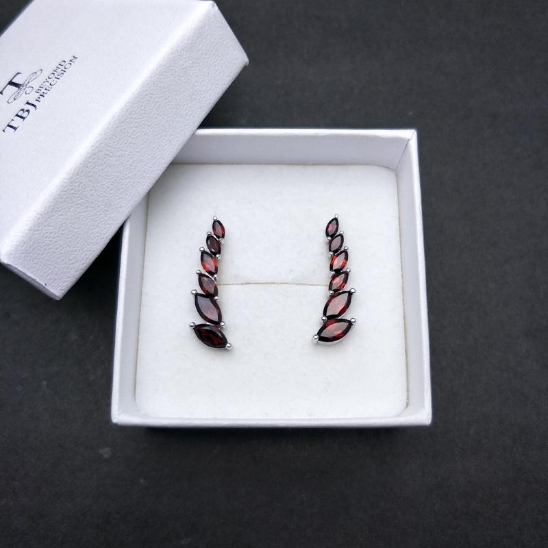 Natural Gemstone Garnet Earrings Simple Design 925 Sterling Silver Fine Jewelry for Women Fashion Design