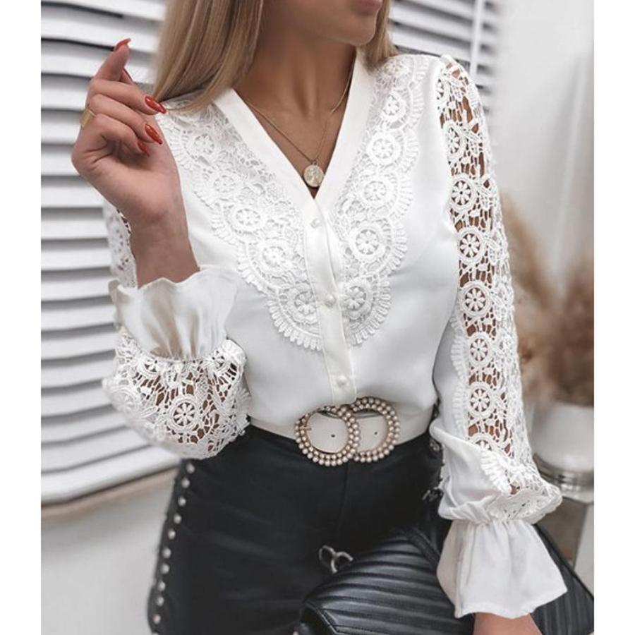 

Модная рубашка с цветочным принтом в стиле ретро, женская белая кружевная блузка с длинными рукавами и женская однобортная рубашка для женщин L