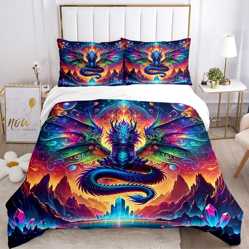 3pcs Enchanted Dragon Bedding Set, Includes Quilt Cover and Pillowcases, Suitable for All Seasons