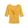 Kink V-neck Medium-sleeved T-shirt Women's Summer New American Spice Girl Style Solid Color Slim-fitting Slim Bottom Top