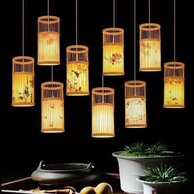 Lustre de bambu estilo chinês, arte em bambu, criativo, zen, casa de chá, restaurante, hotel, hot pot, loja, pousada, estilo japonês, lanterna de bambu