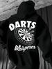 Casual Fleece-Lined Hoodie with "DARTS Whisperer" Print - Black Back Design