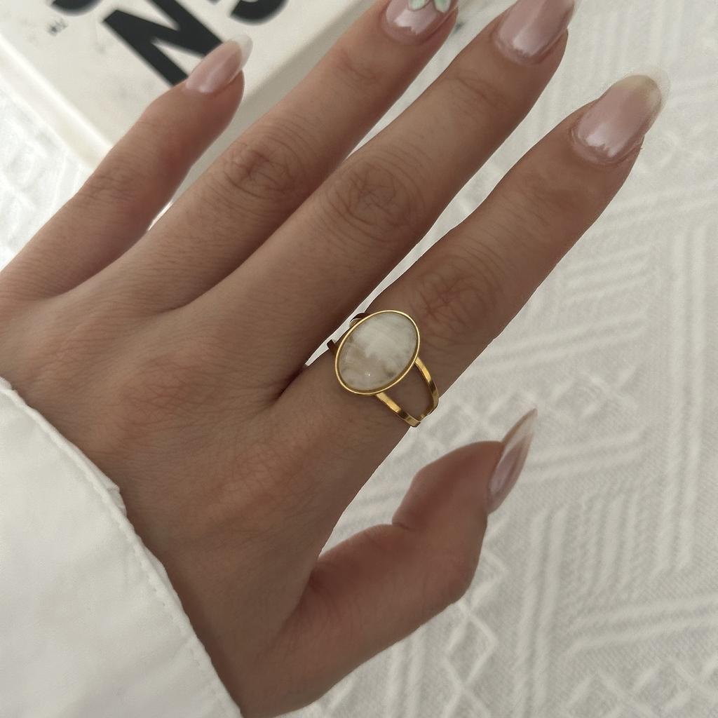 Stainless Steel Gold Plated Ring For Women Natural Stone Obsidian Tiger Eye Stone Stackable Finger Ring Party Minimalist Jewelry