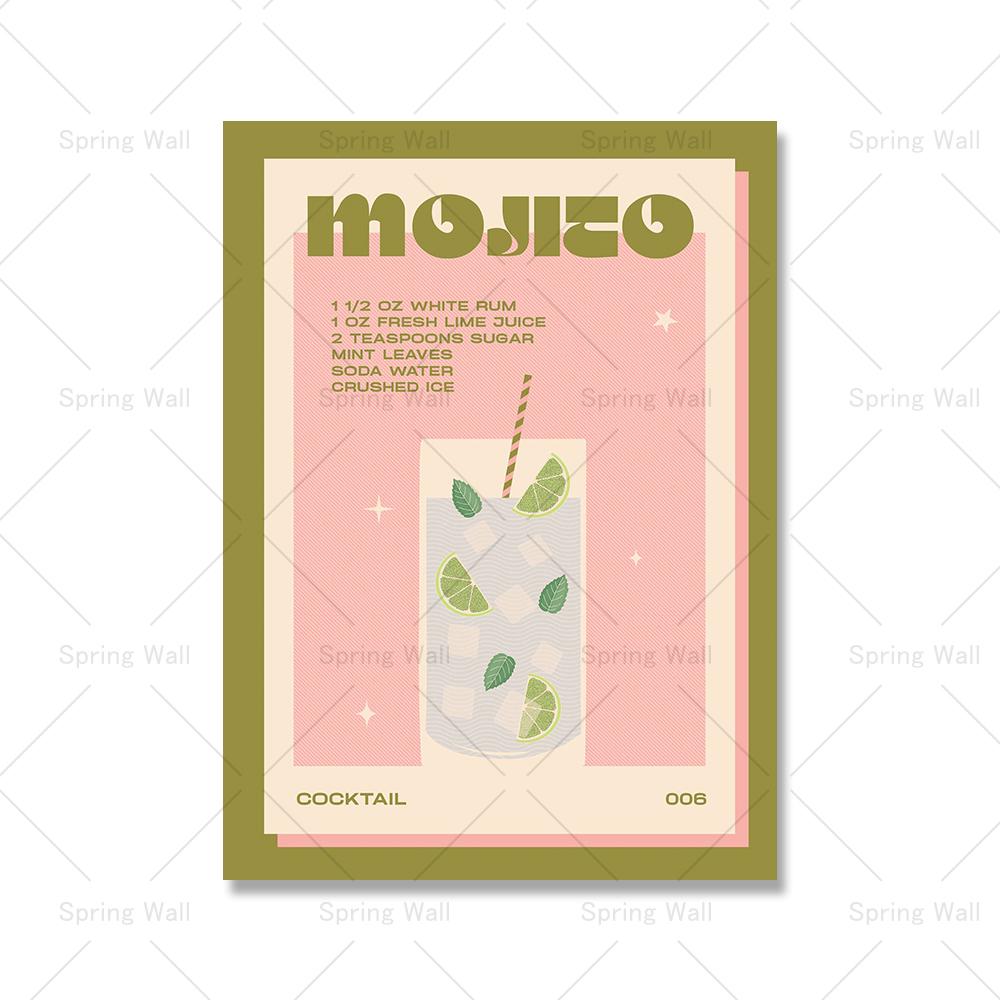 Modern Still Life Drinks Cocktails Strawberry Canvas Painting Coffee Shop Shop Bar Wall Print Poster Minimalist Art Home Decor