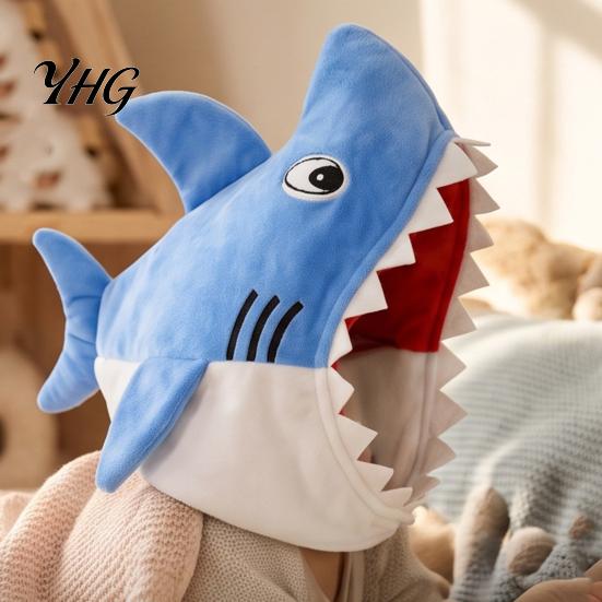 Comfortable Polyester Hood for Theme Parties Shark Hat Mask Adults/Kids, Funny Plush Headgear, Adjustable Costume Halloween Photo Prop Breathable