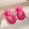 U-shaped Straw Weave Earrings Sweet Beach Drop Earrings Mesh Flower Earrings  Girls Gift