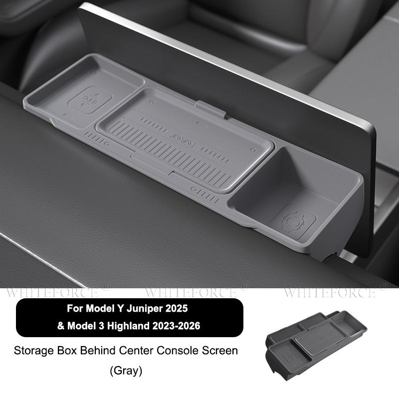 For Tesla Model Y Juniper 2025 Model 3 Highland Car Dashboard Storage Box Central Control Screen Rear Storage Tray Accessories