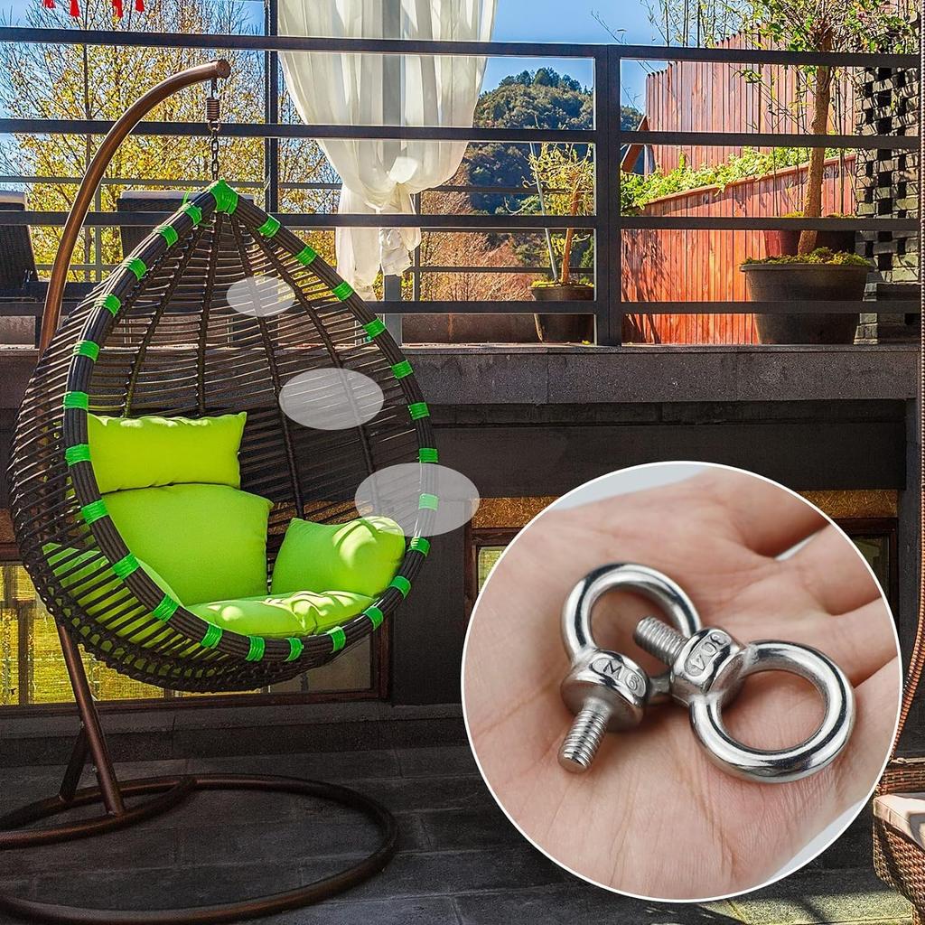 Set of 10 M6 12mm Eye and Bolts with M6 Female and for Fixing and Stainless for Rope and Wire Bolts, Screws, Threads, Nuts, Screws, Hanging, Steel,