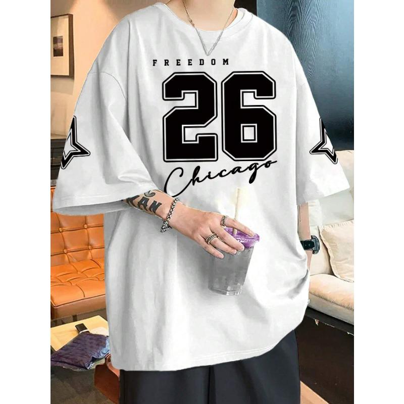 FREEDOM Nummer 26 Trykk Herre T-skjorte Mann Kort Erm Sportsklær Fotball T-skjorte Vintage Oversize 5 farger T-skjorter Herreklær