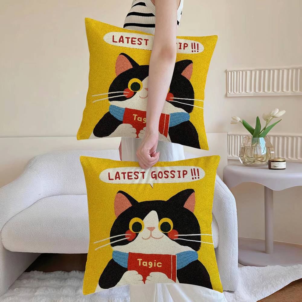 

Cartoon textured cat Pillowcase Invisible Zipper Silky Sofa Cushion Cover 12x12Inch
