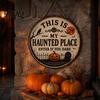 Seasonal Front Door Sign Halloween Sign This Is My Haunted Place Festival Decorative Plaque Hanging Plaque Metal Wall Art Decor Home Ornament