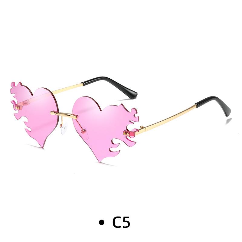 

Fashion Rimless Sunglasses Flame Unique Big Love Heart Eyewear Luxury Brand Designer Vintage Sun Glasses Shades UV400 Eyewear