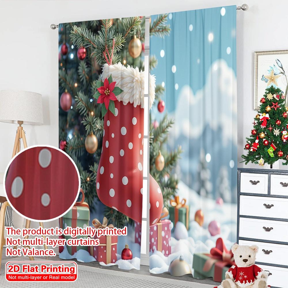 2 szt. płaskie drukowanie 2D Zasłony świąteczne Prezenty Skarpety świąteczne Śnieg Poliester Bez elektryczności Wiosenne do klasy