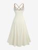 Rosegal Plus Size Floral Leaves Embroidered O-Ring Crisscross Strappy Tassel Textured Split A Line Cami Dress