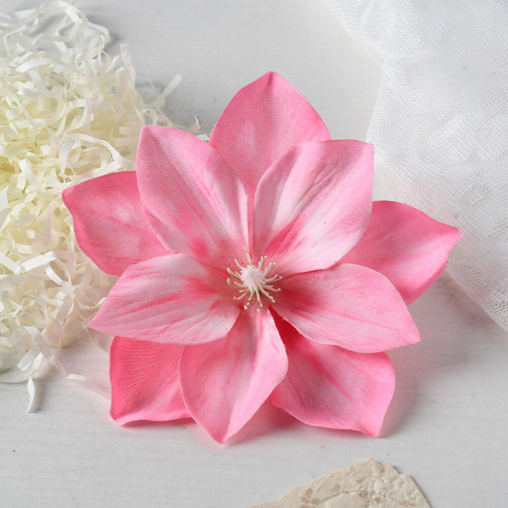 

3D Реалистичная Приклеенная Головка Цветка Клематиса с Проволочным Стеблем, Искусственный Фейковый Цветочный Дизайн, Для DIY Заколки Головного Убора Свадьбы и Подарка розовый