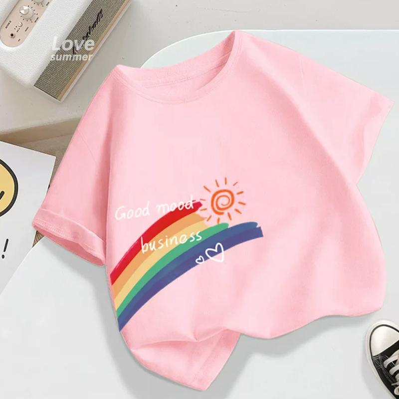 Jungen Mädchen T-Shirt Sommer Baumwolle Kurzarm T-Shirt Trendiges Regenbogen Design Kinder T-Shirt Mode Kinder Kleinkind Oberteile Zurück zur Schule