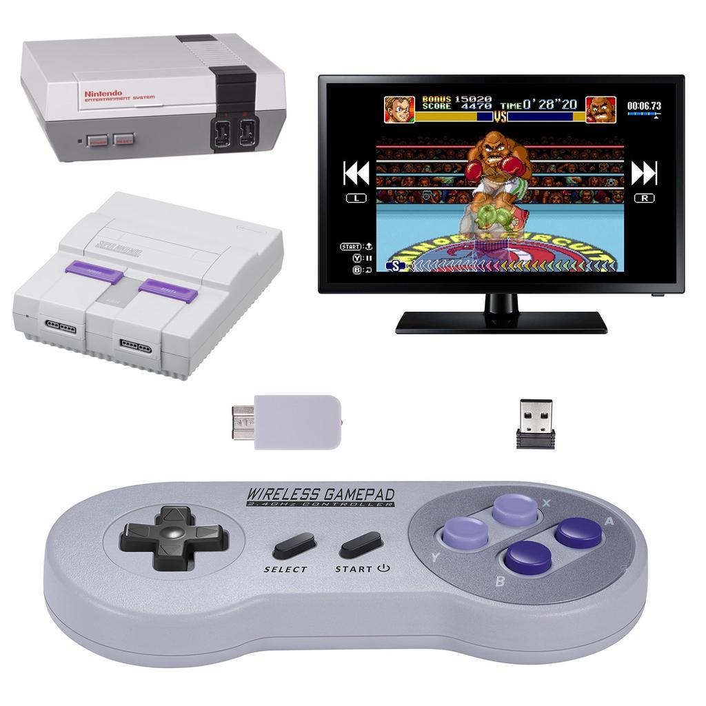 Asopiram Wireless Controller for SNES Classic/Switch/Windows, [2 Pack] 2.4G Joystick Gamapad Retro Rechargeable Controller with USB Receiver