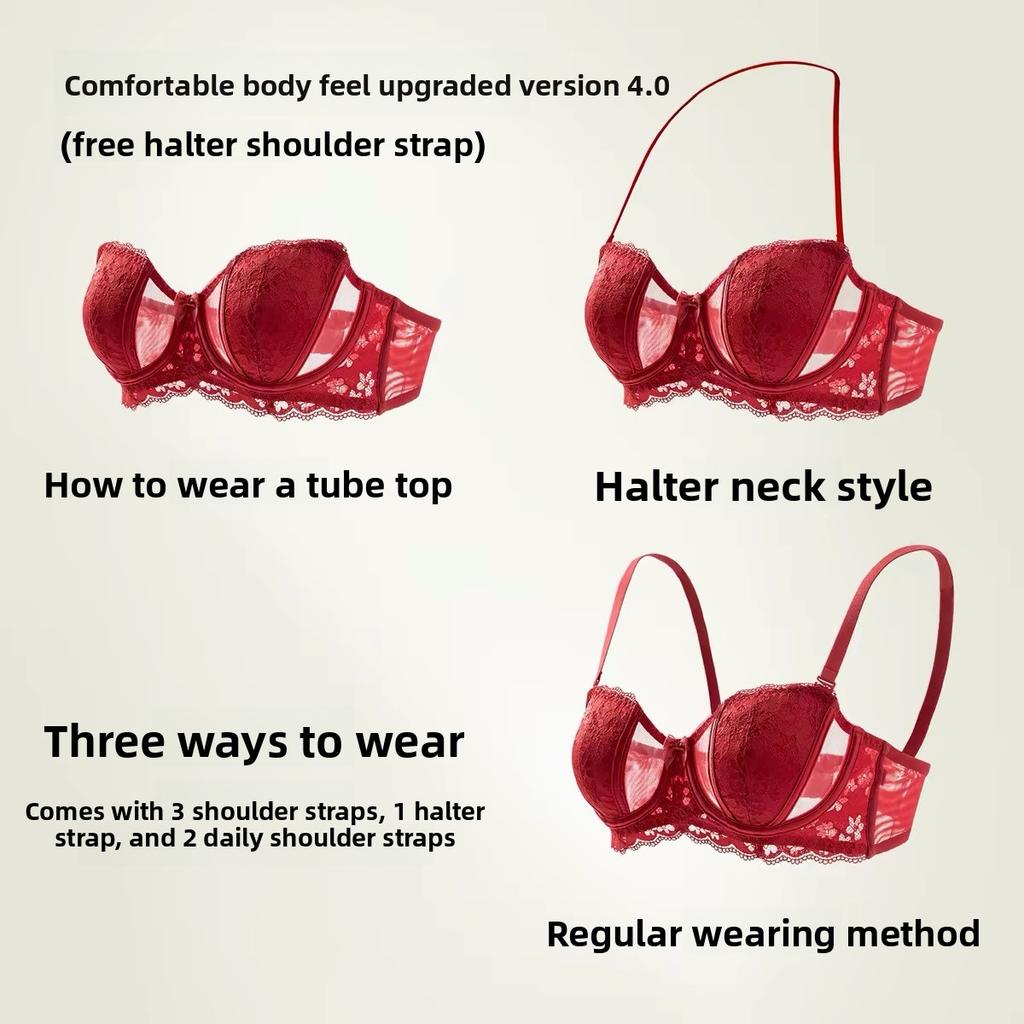 Female Summer Ultra Thin Sexy Lace Without Strapless Big Chest Show Small with Chest To Prevent Under Hanging Neck Underwear
