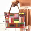Ledertasche für Damen im ethnischen Stil, Rindsleder, farblich passende Spleißtasche mit geometrischem Muster, Schultertasche