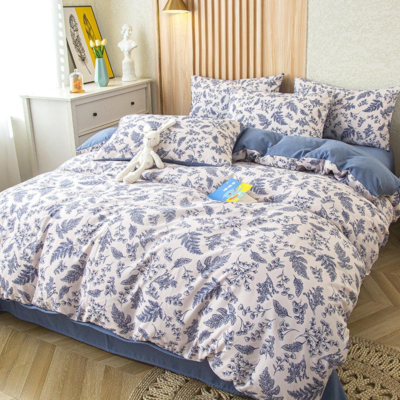 4Pcs Bedding Set, Flower Print Duvet Cover Set with sheet pillowcase,